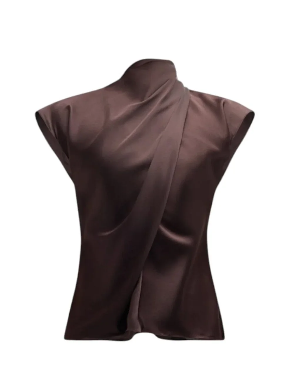 Veronica Beard Leilany Draped Top Shirt Blouse Womens 0 Brown Chocolate Silk - Picture 3 of 13